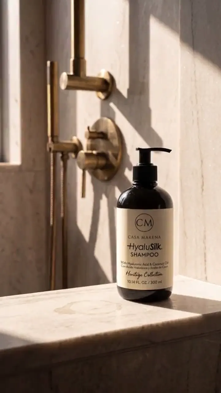 Shampoo Heritage en la regadera de un hotel
